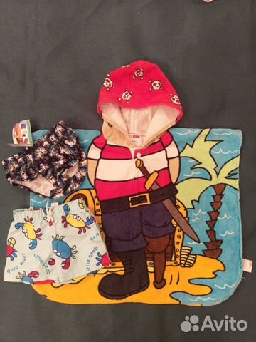 Полотенце-пончо детский на пляж, в бассейн