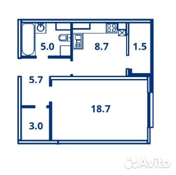 1-к квартира, 42.6 м², 1/4 эт.