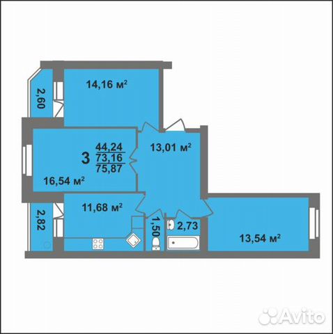 3-к квартира, 75.9 м², 4/5 эт.