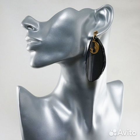Серьги Солнце и Луна Полумесяц Черный Срез Агата