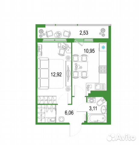 1-к квартира, 35.6 м², 12/22 эт.