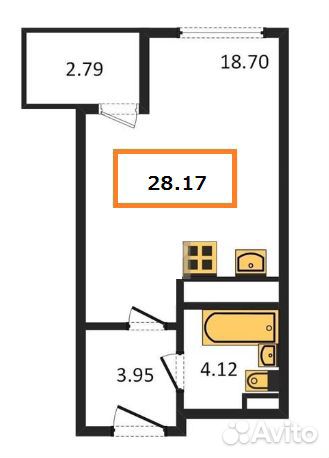 Студия, 28.2 м², 6/16 эт. Студия, 28.2 м², 6/16 эт.