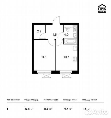 1-к квартира, 33.6 м², 20/23 эт. 1-к квартира, 33.6 м², 20/23 эт.