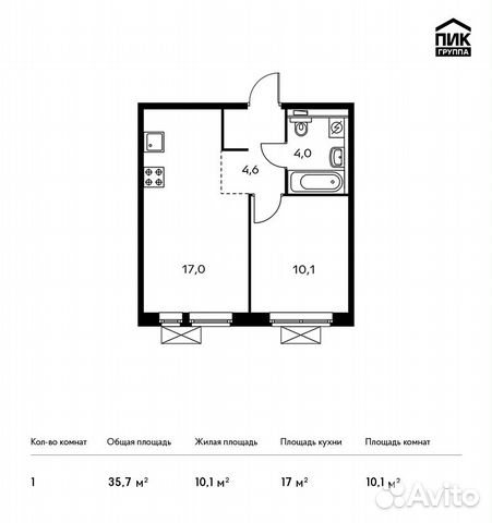 1-к квартира, 35.7 м², 3/15 эт. 1-к квартира, 35.7 м², 3/15 эт.