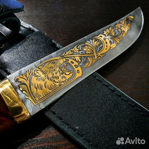Сувенирный нож. Литье. Золото. Дамаск. Златоуст