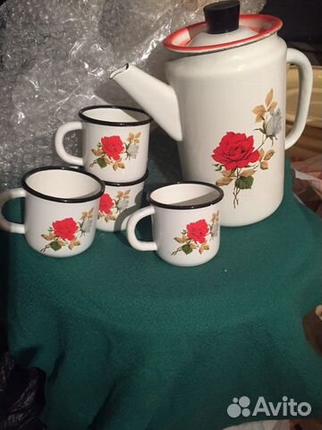 Вёдра Чайник Кофейник со стаканами Эмаль.ссср