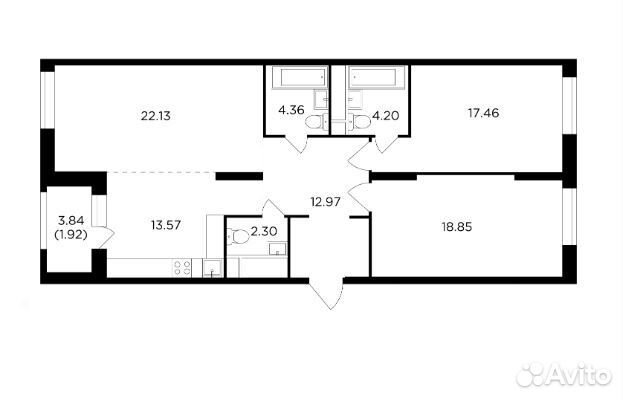 3-к квартира, 97.8 м², 20/27 эт.