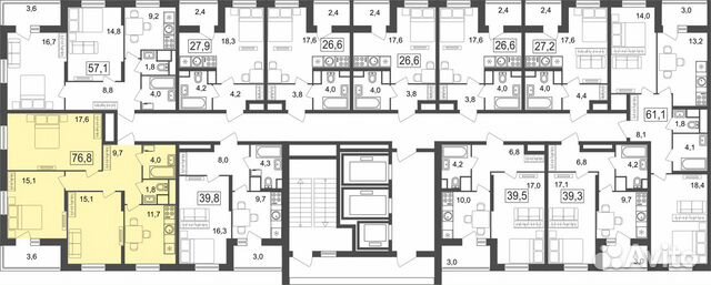 3-к квартира, 76.8 м², 21/25 эт.