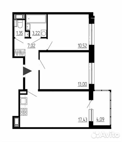 2-к квартира, 52.5 м², 6/12 эт.