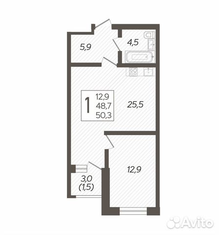 1-к квартира, 50.3 м², 1/8 эт. 1-к квартира, 50.3 м², 1/8 эт.