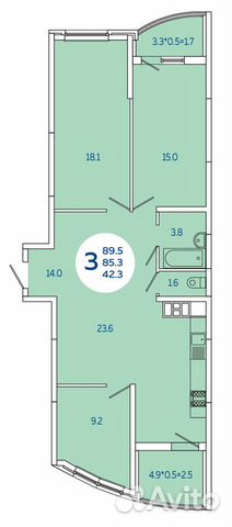 3-к квартира, 89.5 м², 11/20 эт. 3-к квартира, 89.5 м², 11/20 эт.