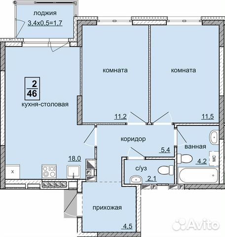 2-к квартира, 56.8 м², 8/13 эт. 2-к квартира, 56.8 м², 8/13 эт.