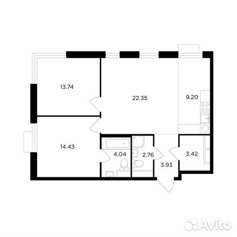 3-к квартира, 73.9 м², 21/26 эт.