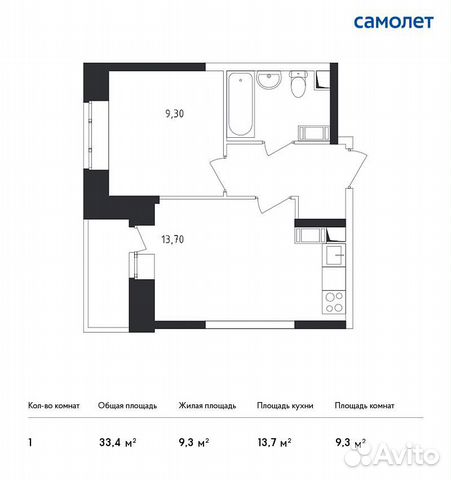 1-к квартира, 33.4 м², 3/17 эт.