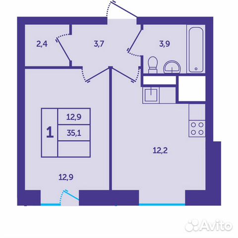 1-к квартира, 35.2 м², 4/20 эт. 1-к квартира, 35.2 м², 4/20 эт.