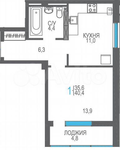 1-к. квартира, 40 м², 7/8 эт.