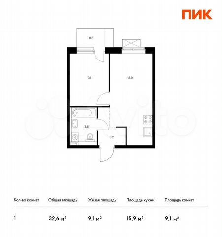 1-к. квартира, 32,6 м², 14/17 эт.