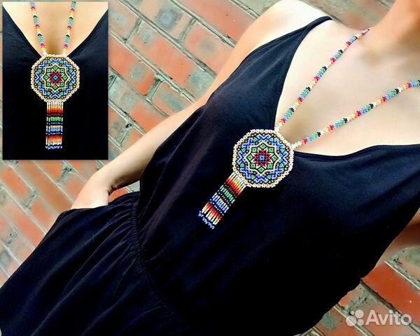 Кулон-оберег из бисера Мандала Бохо-колье Этника