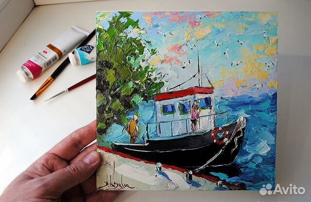 Картина маслом с морем Морской пейзаж 20х20 см