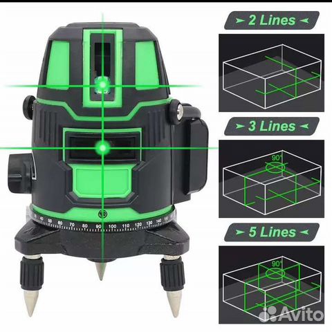 Лазерный уровень с аккумулятором.Зелёный луч.Новый