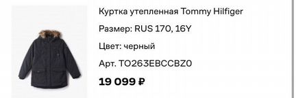 Пуховик Tommy Hilfiger