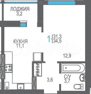 1-к. квартира, 34,5 м², 2/8 эт.