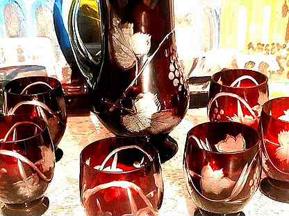 Хрустальный кувшин и стаканы антикварные германия