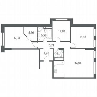 3-к квартира, 107.4 м², 15/35 эт.