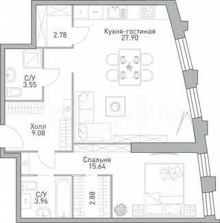 2-к квартира, 67.7 м², 37/39 эт.