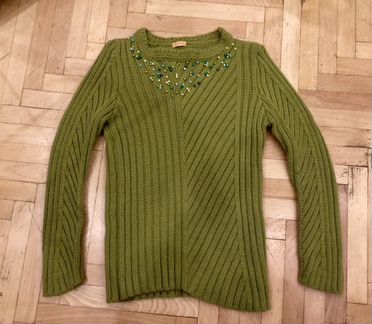 Пуловер/свитер теплый олива бусины р.44-46