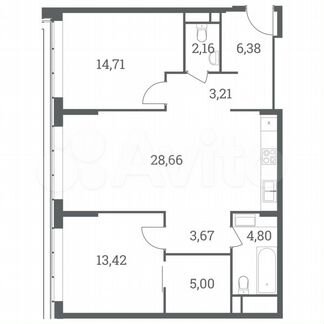 2-к квартира, 82 м², 37/51 эт.