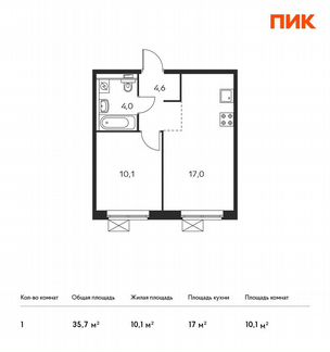 1-к квартира, 35.7 м², 6/25 эт.
