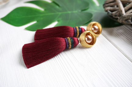 Серьги - кисточки марсала