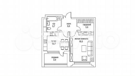 1-к квартира, 51 м², 5/9 эт.