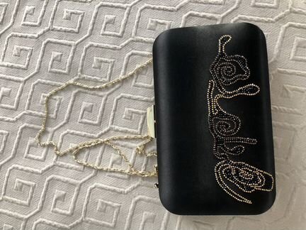 Клатч стразы черный шелк средний