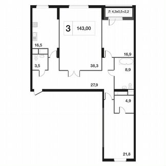 3-к квартира, 140.9 м², 22/22 эт.