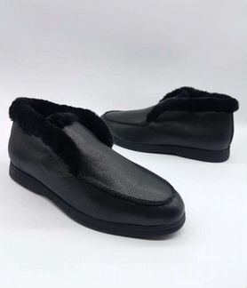 Лоферы зимние кожа замша лоро пиана черные синие в