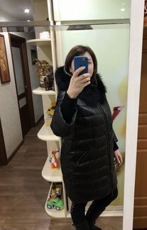 Кожаная куртка пуховик 48