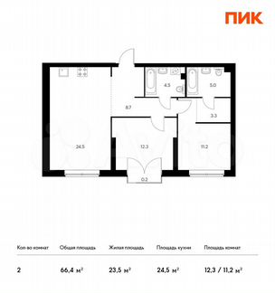 2-к квартира, 66.4 м², 17/32 эт.