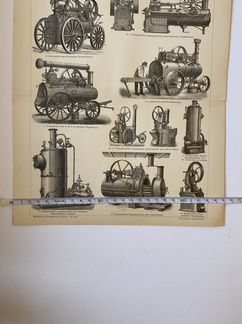 Старинная литография «Локомотивы»