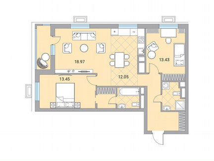 3-к квартира, 79 м², 16/24 эт.