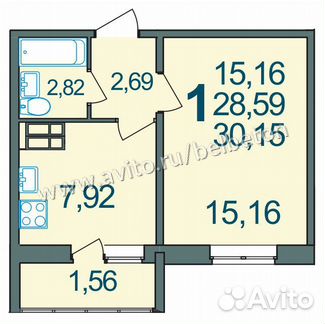1-к квартира, 30.2 м², 6/7 эт.