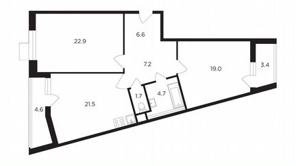 2-к квартира, 87.6 м², 2/19 эт.