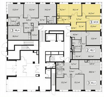 3-к квартира, 67 м², 1/14 эт.