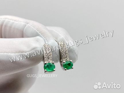 Серьги с бриллиантами и изумрудами 0.4ct