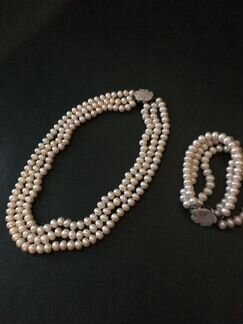Колье и браслет из жемчуга комплект