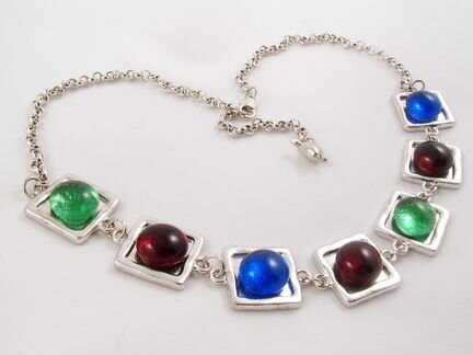 Колье Мозаика сине-зелено-бордовая