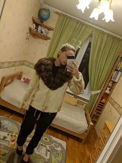 Шуба норковая с воротником из соболя